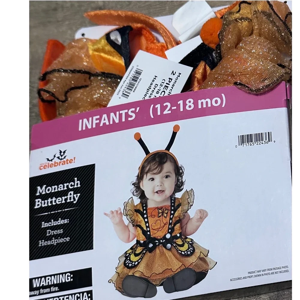 Monarch Butterfly Infant Halloween Costume 12-18 Months Dress & Headpiece NWT